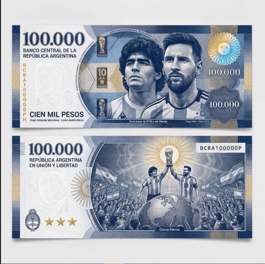 تصویر مسی و مارادونا روی پول ملی آرژانتین